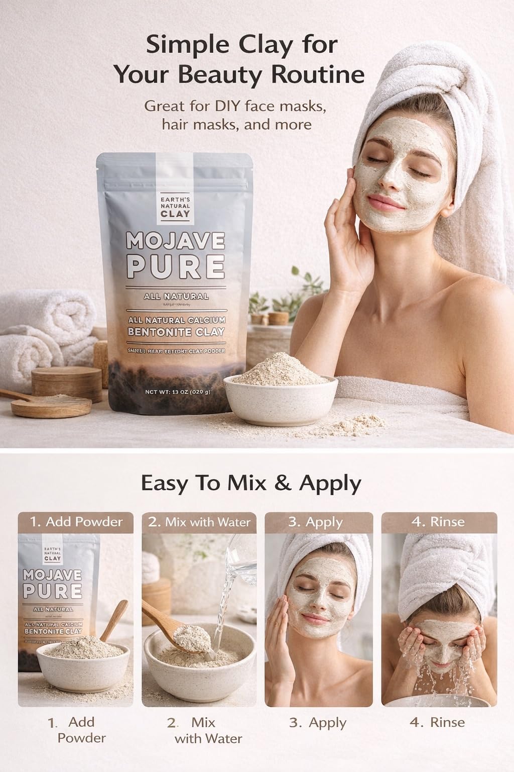 Calcium Bentonite Clay Powder | for Internal and External Use | 13oz | Pharmaceutical Grade Montmorillonite | by Earth's Natural Clay