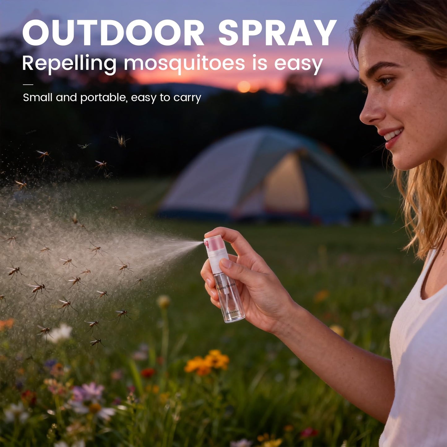 Bomeiyi 4 Pack Refillable Spray Bottle, Reversible Small Empty Spray Bottle with Fine Mist, Leak Proof - for Cleaning Solutions, Mosquito prevention, Face & Hair Mist - 4pk 0.68 OZ / 20 ML