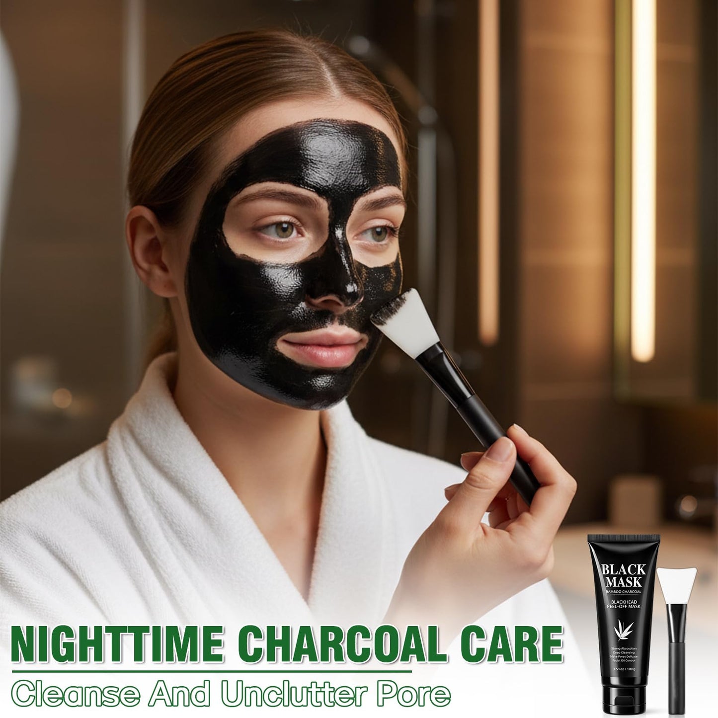 Nozerix Blackhead Remover Mask, Charcoal Peel Off Face Mask, Blackhead Removal, Deep Cleansing, Controls Oil, Targets Face and Nose, Ideal for All Skin Types, with Brush, Extractor Tool,100g