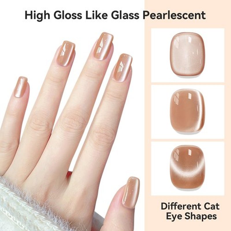 Bevimee Moonlight Cat Eye Gel Nail Polish 12ML, Crystal Nude High Gloss Cateye Gel Polish Nail Magnetic Glitter Holographic Nail Polish Glass Diamond Cats Eye Velvet UV Gel Polish for Nail Art 1PC