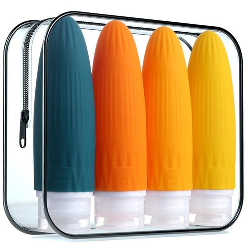 Gemice Travel Bottles for Toiletries, Travel Essentials Refillable Leak Proof Travel Size Toiletries, 3oz TSA Approved Sillicone Squeezable Travel Size Containers for Shampoo Wash Body Lotion (4 Pack)