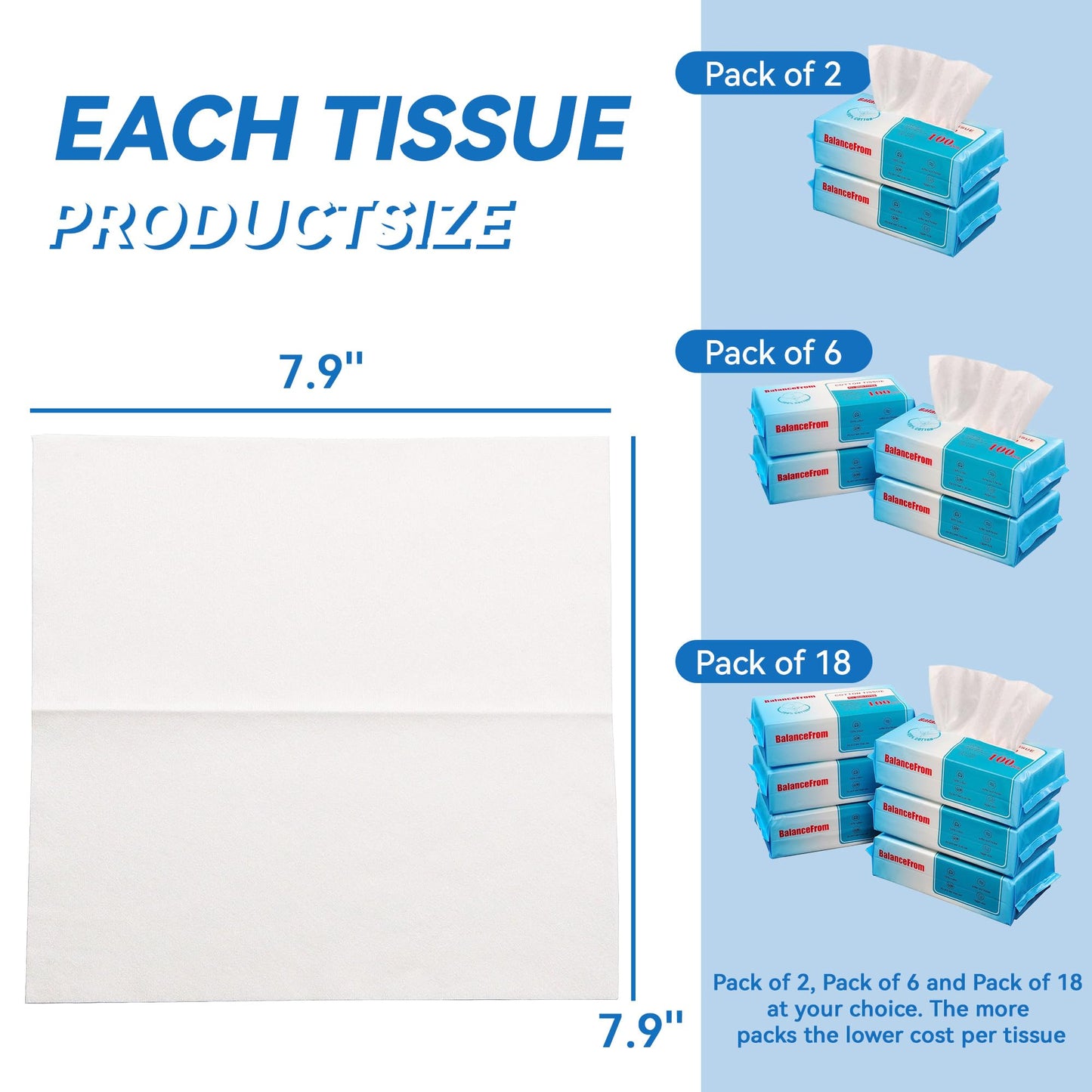 Elevon Multi-Purpose 100% Unscented Cotton Tissue Soft Dry Facial Cotton Wipes for Sensitive Skin, White (Pack of 6)
