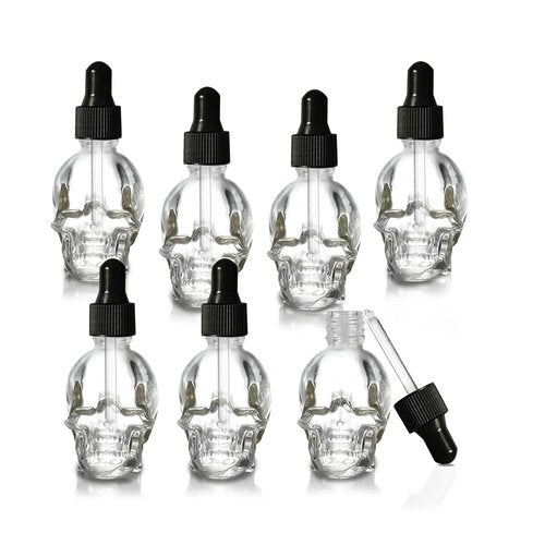 MINELEVEN 7 pcs Set 10ml Mini Skull Glass Dropper Bottle Leakproof Essential Oils Bottle for Storage and Travel (7pcs transparency skull bottle)