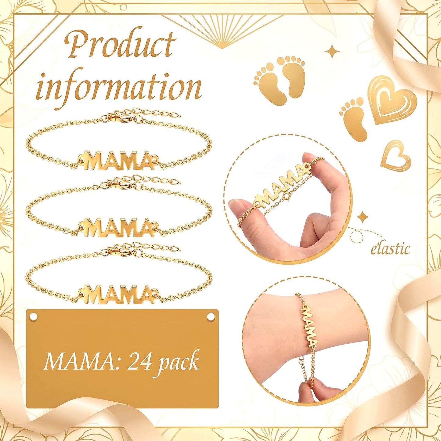 Huquary 24 Pcs Mom Gifts in Bulk Boho Mama Bracelets Clay Beaded Stretch Bracelets Jewelry for Women Grandma (Chain Clause)