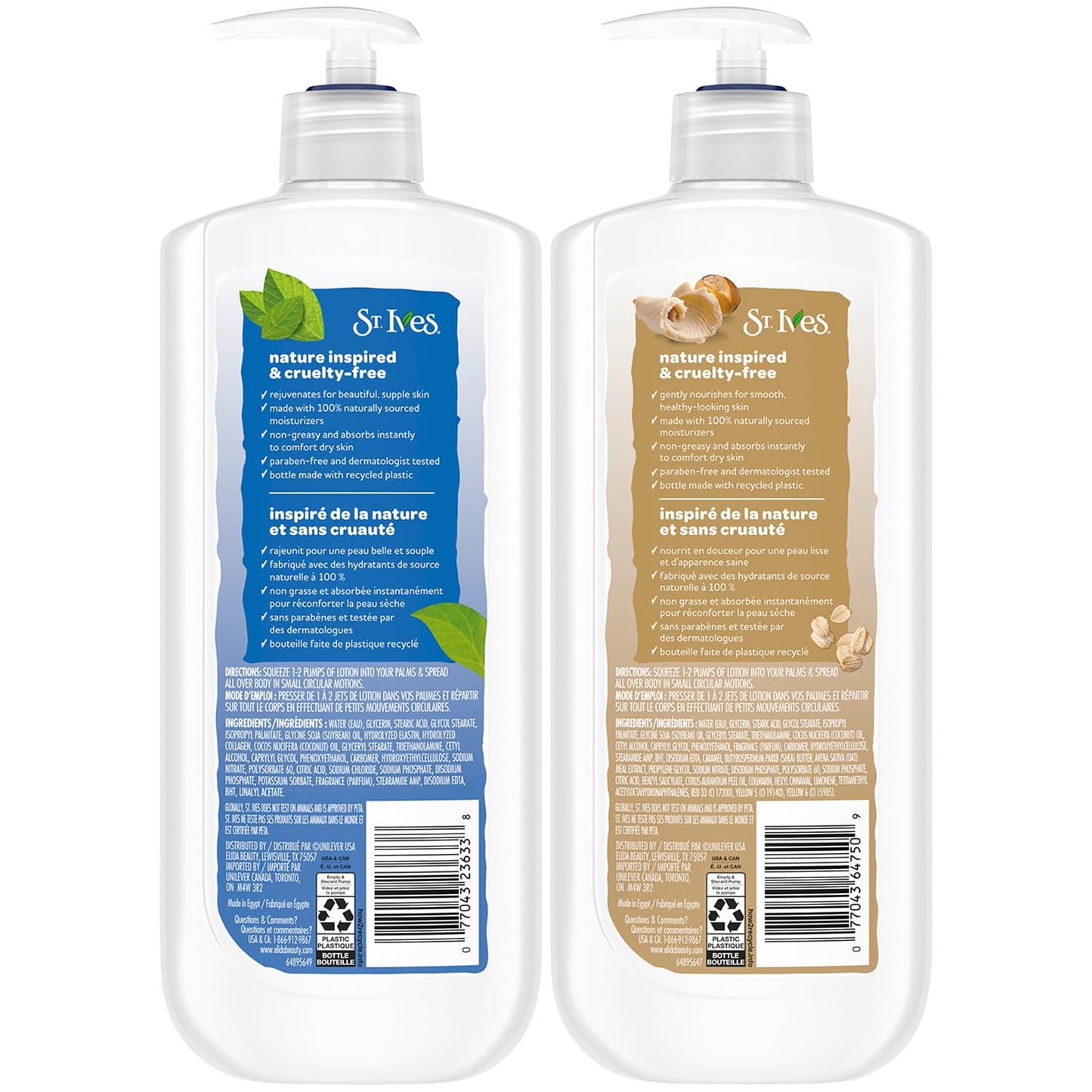 St. Ives Body Lotion Variety 2-Pack – Renewing Collagen & Elastin + Oatmeal & Shea Butter, 24H Hydration, Cruelty-Free Skin Care, 20.28 Oz Ea