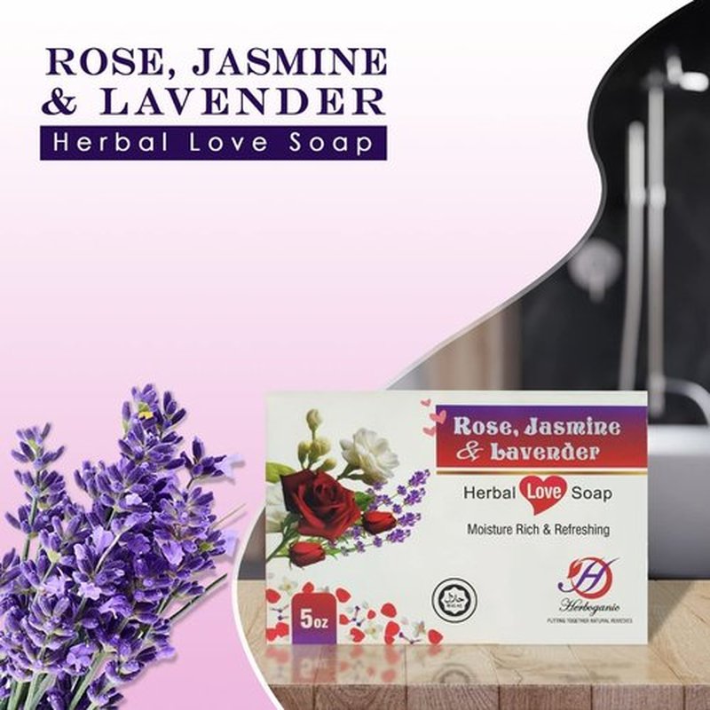 HERBOGANIC Rose Jasmine and Lavender Herbal Soap | Pack of 3 of 5oz soap Bar | Natural Bar Soap for Face and Body | Hydrating and Nourishing | Suitable for Men and Women