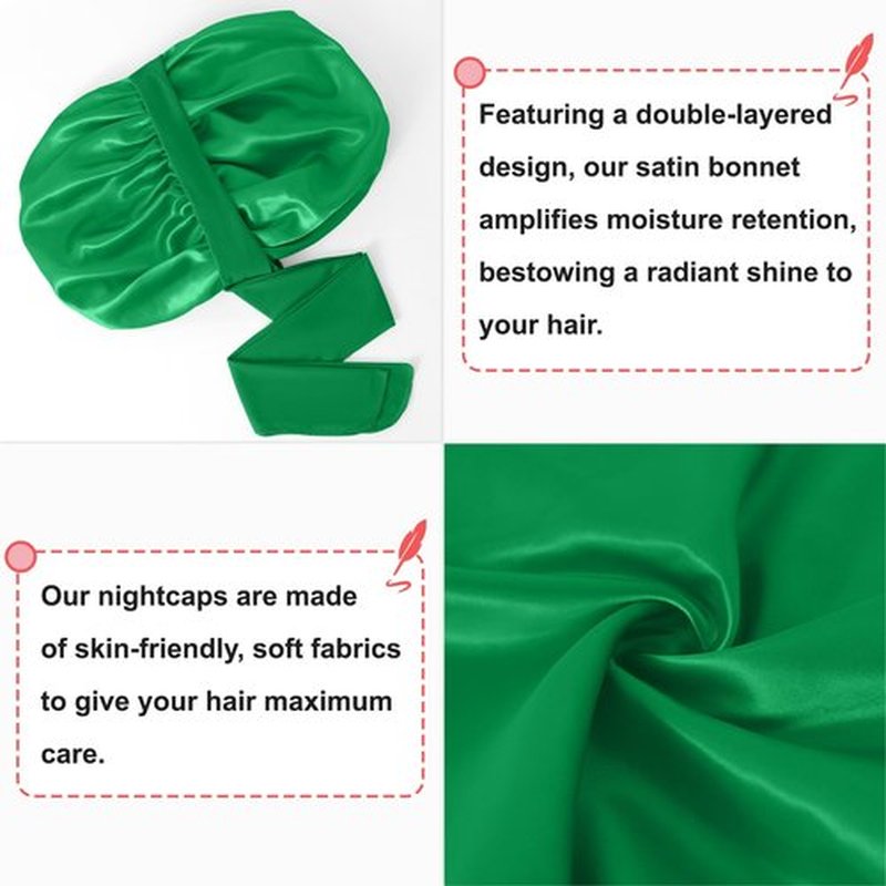 Large Satin Silk Hair Bonnet for Sleeping, Double Layer Satin Bonnets with Tie Band Hair Wrap for Women Men Shower Cap
