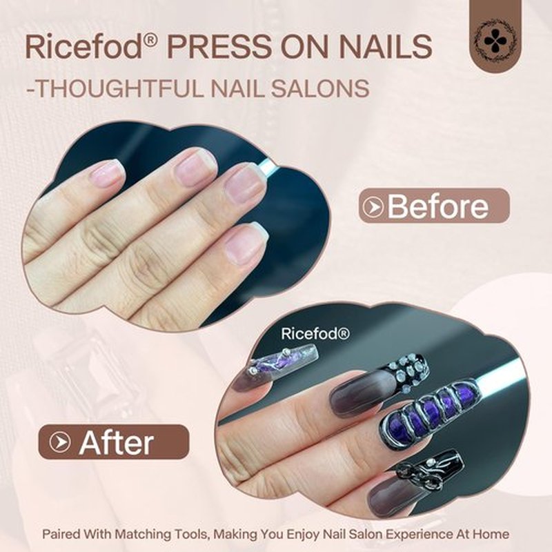 Ricefod Press on False Nails Handmade Black Silver Fake Nails with Snake Pattern Design 10 Pcs Reusable Luxury Nails Press on Nails Coffin Cool Style (Size:Small)
