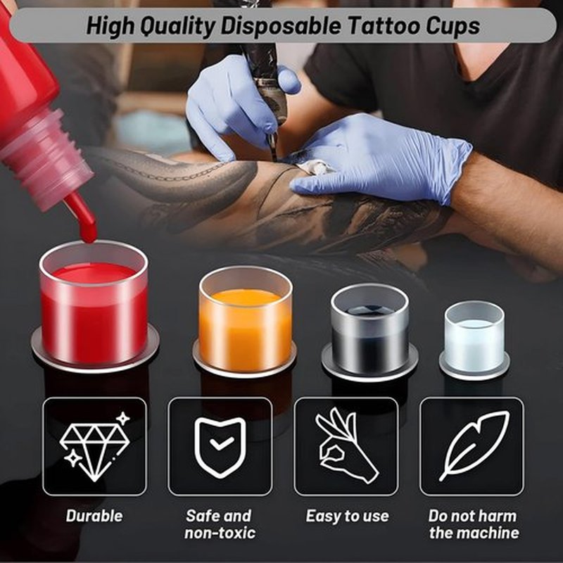 Ink Caps Cups, Urknall 500pcs Ink Caps with Base #20mm Extra Large Tattoo Ink Cups Tattoo Caps for Ink Tattoo Ink Cups Pigment Cups Tattoo Plastic Cap(#20MM)