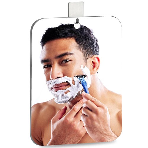 quegau Shatterproof Shower Mirror for Shaving with Hook (Medium 8x6 inch) 40% Cheaper Than The Original,Unbreakable Deluxe Plexiglass Makeup Mirror,Bathroom Wall Hanging,Portable Handheld Camping