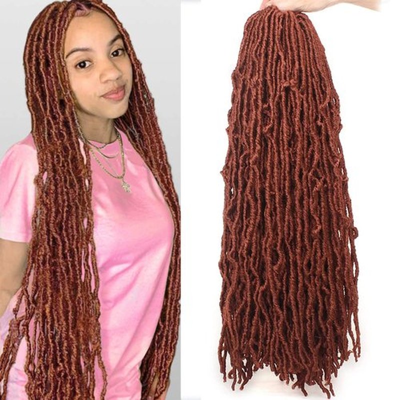 Leeven 24 Inch Long Ginger New Faux Locs Crochet Hair 18 Strands/Pack Copper Red Messy Soft Locs Crochet Braids 2 Packs Distressed Goddess Locs Hair For Women 350#