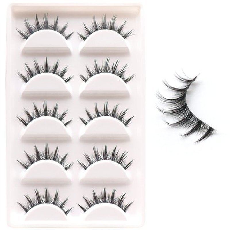 Veleasha Manga Lashes Spiky False Eyelashes 100% Handmade Eyelashes Natural Look Fake Lashes Lightweight Lashes with Soft Clear Band 5 Pairs Pack (009)