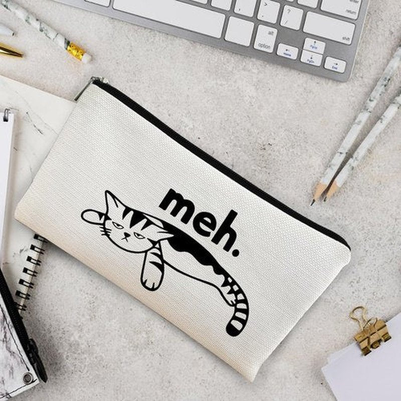 BARPERY Cat Meh Makeup Bag,Cat Gifts for Cat Lovers,Funny Sarcastic Cosmetic Bag Zipper Travel Toiletry Bag Best Gift Idea for Cat Lovers Teen Girls,Women Cat Mon Gifts