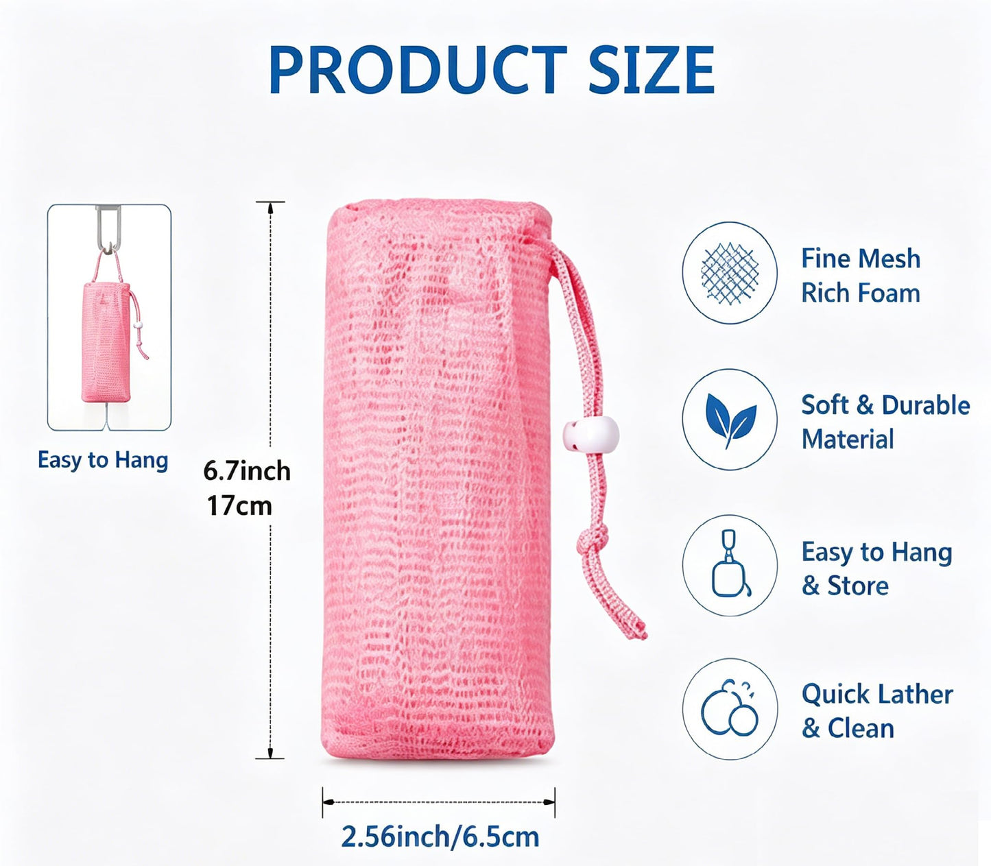 6 PCS Exfoliating Mesh Soap Pouch Bubble Net for Sack Saver Pouch Drawstring Foaming Net for Body Facial Cleaning Tool, 5 Colors