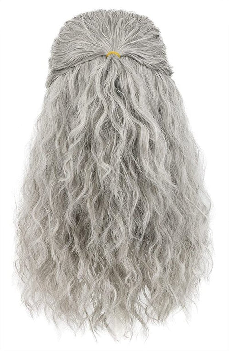 yuehong Men Long Gray Wavy Cosplay Wig Halloween Curly Hair Party Wig Heat Resistant Anime Wigs