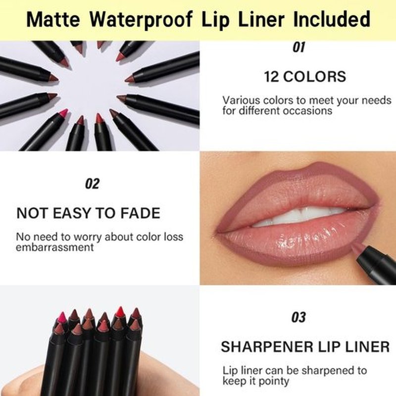 2Pcs Tinted Lip Balm and Lip Liner Set - Moisturizing Lip Crayon and High Shine Gloss, Ultra-Long-Lasting Matte Finish, Ideal Essential Set for Everyday Makeup(#11 DAZZLE)