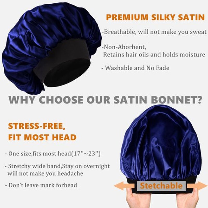 Bonnet for Men,Hair Bonnet for Sleeping,Double Layer Satin Bonnets for Black Women Curly Hair Braids,Reversible Sleep Cap (Large,Black/Navy)