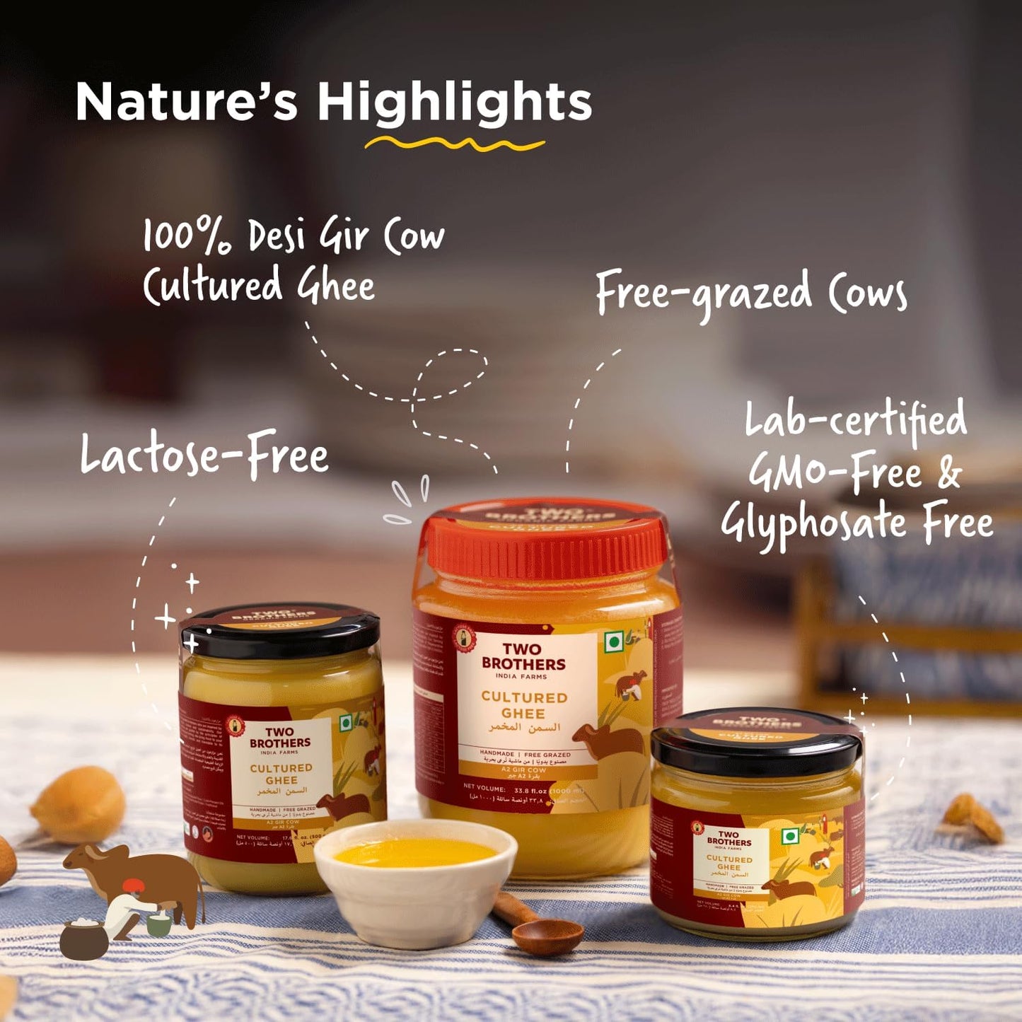 A2 Ghee Butter Grass Fed from Gir Cow | Gut Friendly | Healthy Butter Alternative | Non-GMO, Lactose-Free, Keto Friendly – 16 Oz from Two Brothers India Farms