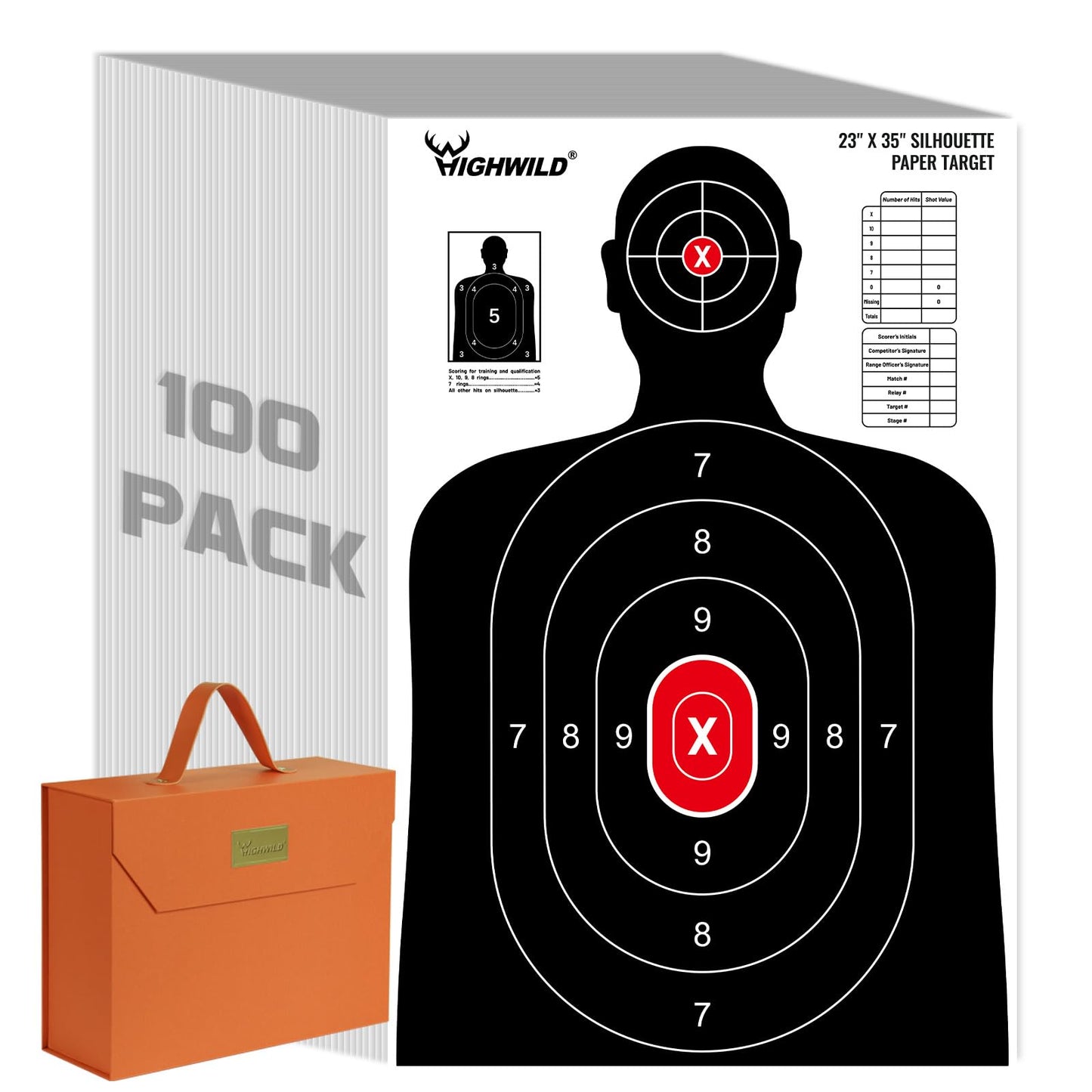 Highwild Shooting Range Silhouette Paper Target - 23X35 Inches - Suitable for Handguns, Rifles, Airguns, BB Guns (100 Pack, White & Black)