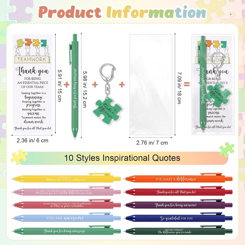 CNA Graduation Gifts - 36 Set Puzzle Keychains & Thank You Pens for Nursing Assistants | Employee Appreciation