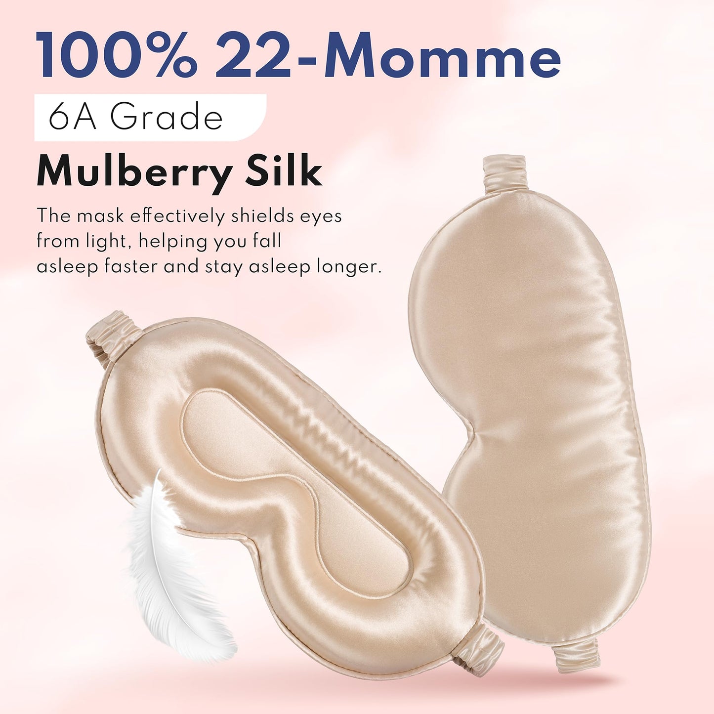 Blissy Silk Sleep Mask Profile - 100% Pure Mulberry Silk 22 Momme 6A Fibers Silk Eye Sleeping Mask for Women & Men for Total Blackout - Blindfold Silk Sleep Mask Side Sleeper Eye Cover (Champagne)