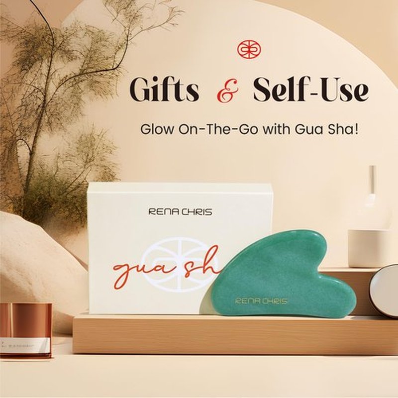 Rena Chris Gua Sha Facial Tools, Natural Jade Stone Guasha, Manual Massage Sticks for Jawline Sculpting and Puffiness Reducing, Scraping Massage Tool, Skin-Care Tool (Green)