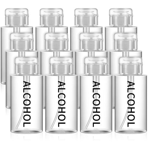 Layhit 12 Pcs 10 oz Alcohol Pump Dispenser Bottle Alcohol Dispenser Push Down Liquid Dispenser Clear Empty Pumping Bottle Refillable Cosmetic Container for Personal, Salon, Nail Care, Hospital Use