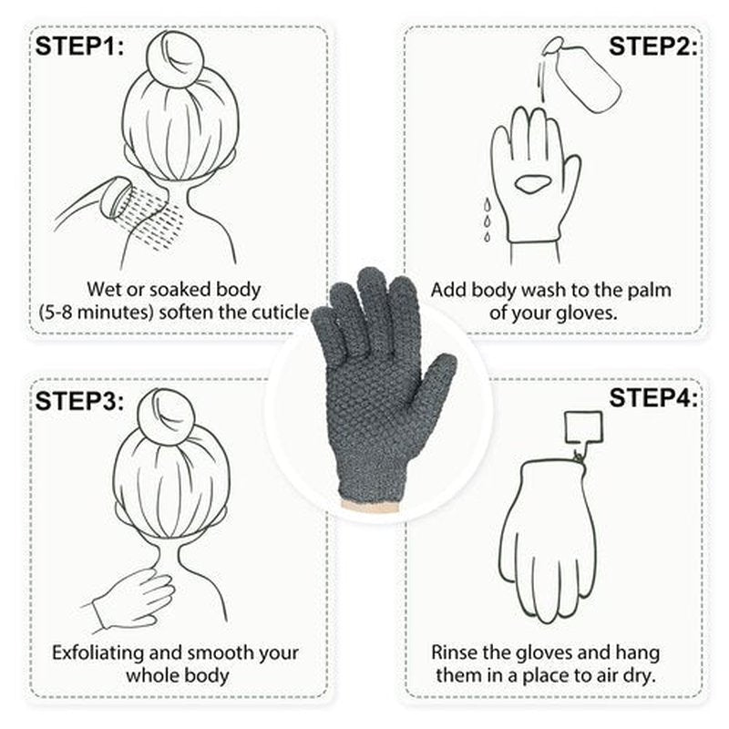 Evridwear Exfoliating Dual Texture Bath Gloves for Shower, Spa, Massage and Body Scrubs, Dead Skin Cell Remover, Gloves with Hanging Loop (1 Pair Gray Heavy Glove)