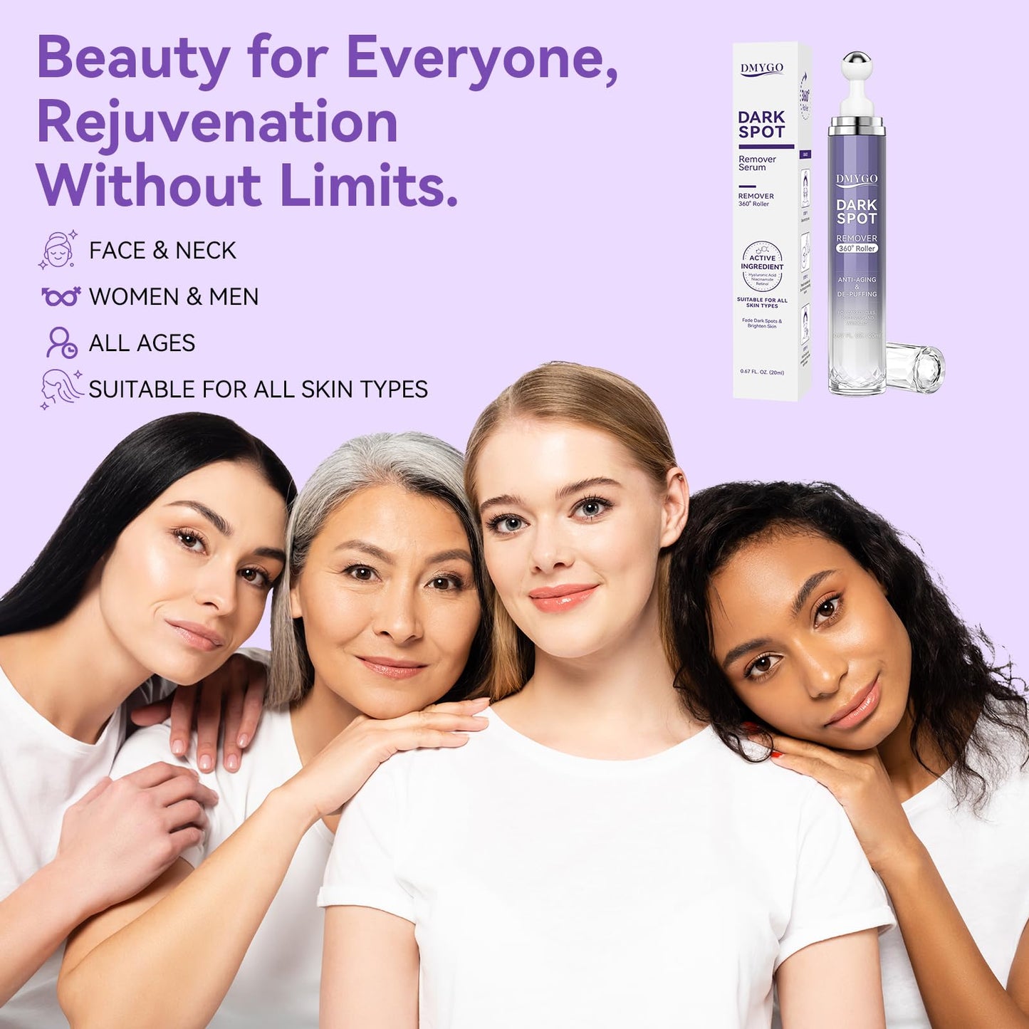Dark Spot Remover for Face Body and Hands, Dark Spot Corrector for Melasma Age Spot Sun Spot, Brown Spot Remover for Women and Men with 360° Roller - 0.67 floz