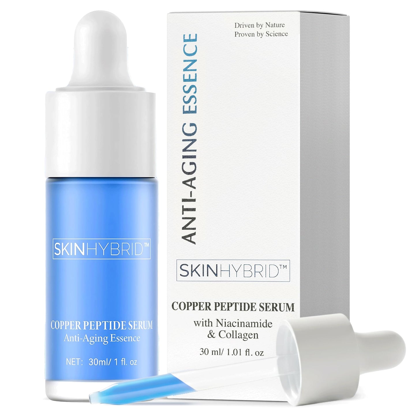 SkinHybrid Copper Peptides Serum for Face - Lightweight Anti Aging Serum with GHK-Cu Peptide, Niacinamide & Collagen for Firmer, Plumper, Youthful Skin (30ml / 1 fl oz)