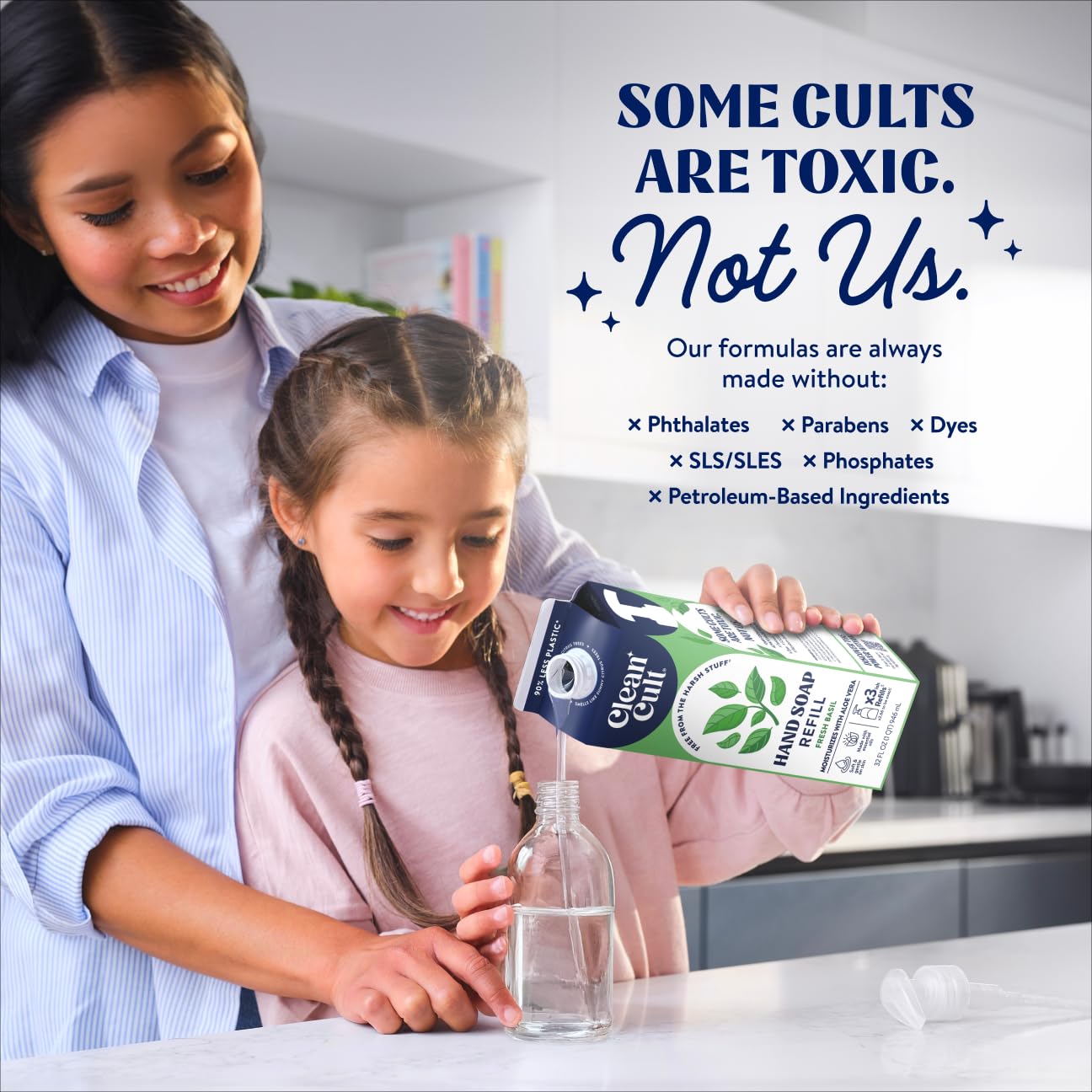 Cleancult Liquid Hand Soap Refill - Fresh Basil - Moisturizes Dry & Sensitive Skin - Made with Aloe Vera & Essential Oils - Eco Friendly - Paper-Based Packaging - 32 oz/2 Pack
