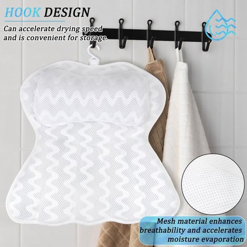 Bath Pillow, Bathtub Pillow Back Neck Support Pillow Spa Cushion for Tub, Relaxing Headrest Bath Pillow, Portable Washable Bathtub Accessories with 3D Air Mesh Thick Soft Bath Pillow