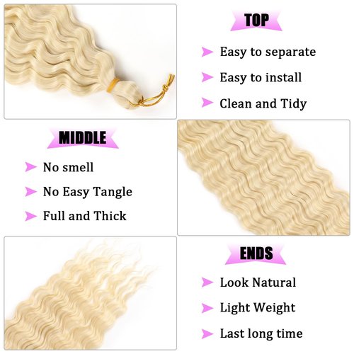 ZRQ 7 Packs Blonde Ocean Wave Crochet Hair 30 Inch Brown Long Deep Twist Crochet Hair For Beach Curl Braiding Hair, Curly Wavy Deep Wave Braiding Hair Extensions #613