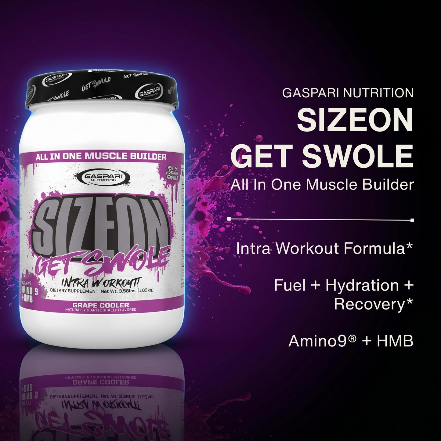 Gaspari Nutrition SizeOn Intra Workout, Whey Protein Powder, The Ultimate Hybrid Intra-Workout Amino Acid & Creatine Formula, Increased Muscle Volume & Recovery (3.59 Pounds, Orange Cooler)