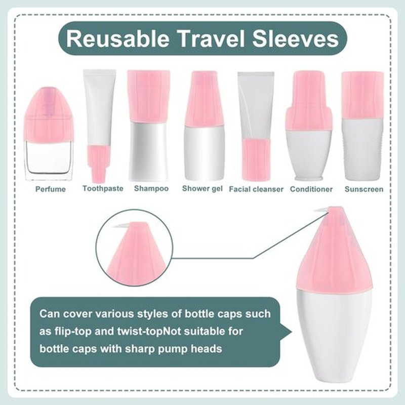 NACHLYNN 10 Pack Silicone Bottle Covers Pink Silicone Travel Size Container Sleeves Travel Bottle Covers Reusable Travel Sleeves for Toiletries for Men Women Travel Toiletry Bag Accessories