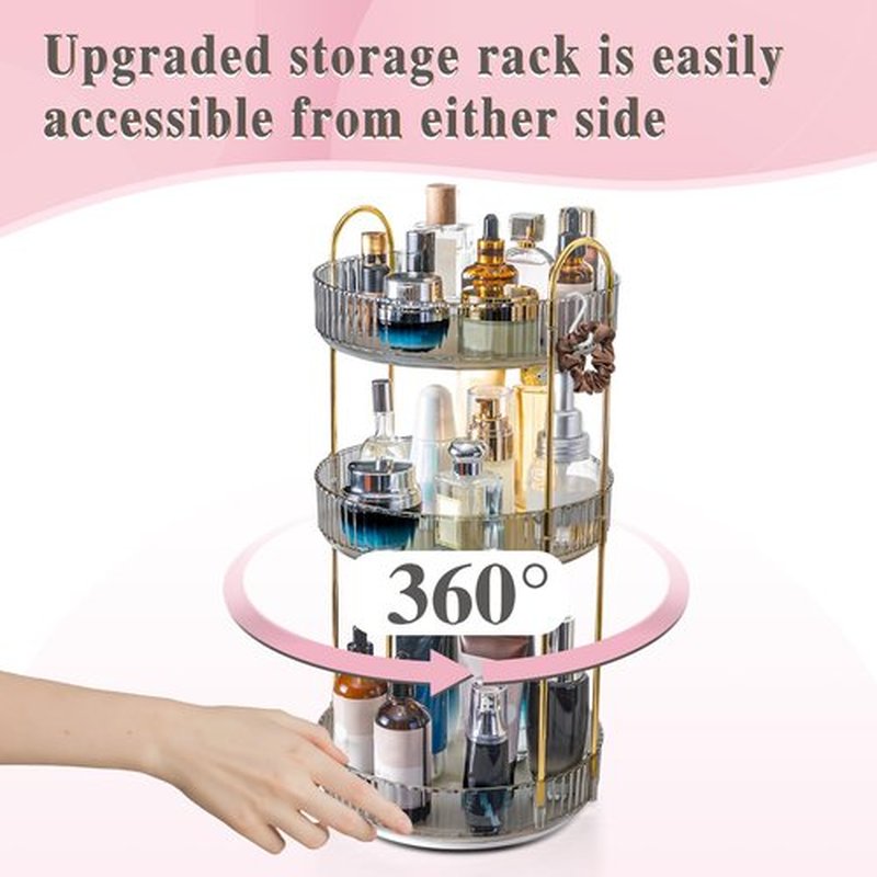 Makeup Organizer for Vanity,Rotating Bathroom Counter Organizer Skincare Makeup Storage Perfume Organizers Cosmetic Dresser Organizer Countertop Organizer with Extra Hooks DIY Stickers for Bathroom