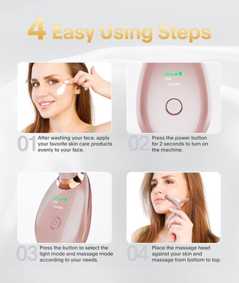 ELISHINE Light Based Face-Neck-Massager - 7 Color Portable Facial Massager for Skin Care, Rose Gold