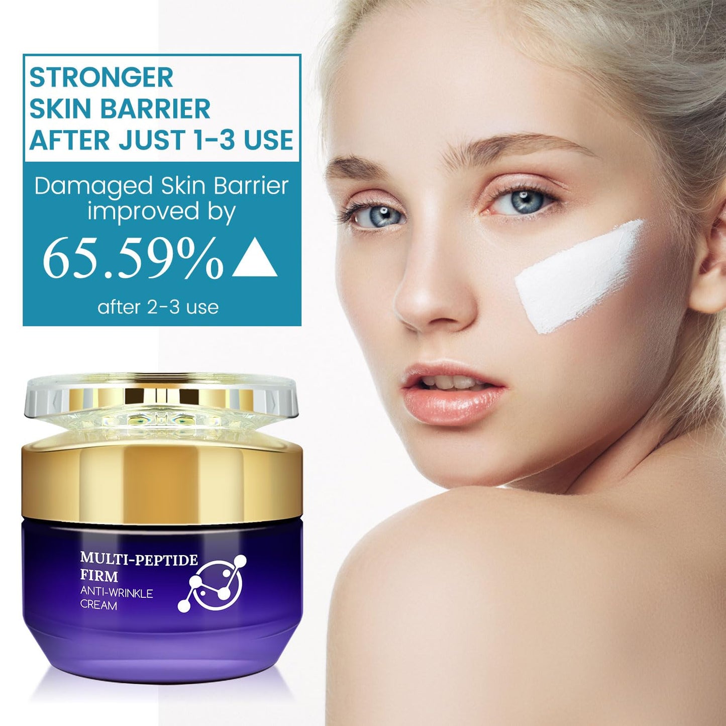 Multiple Peptide Anti Wrinkle Cream, Collagen Face Moisturizer for Women with Jojoba Seed Oil & Niacinamide, Reduces Wrinkles, Improves Firmness, Improves Skin Texture, Strengthens Barrier, 1.764oz