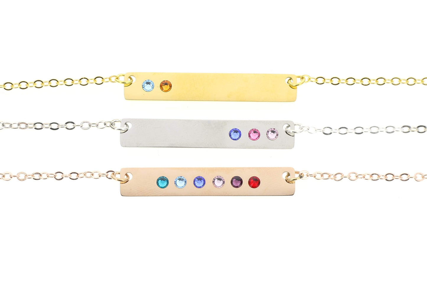 DistinctlyIvy Birthstone Bar Necklace - Choose Crystal Colors, Chain Length, Silver Rose Gold Options - Christmas Mom Gift - DGR DBB