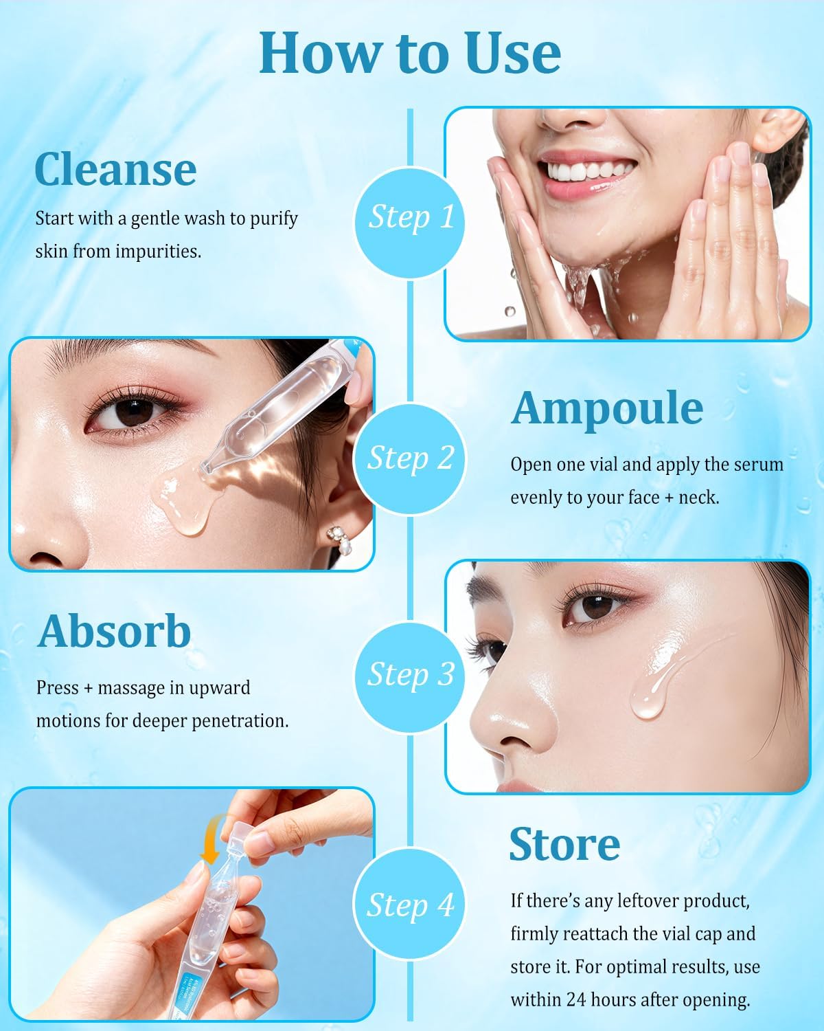 4% Hyaluronic Acid Serum for Face, 8D Hyaluronic Acid Ultra Hydrating Anti-Aging Serum with 20,000ppm Acetyl Hexapeptide-8, Korean Skincare Single-Use Ampoule for Dry & Sensitive Skin, 30pcs