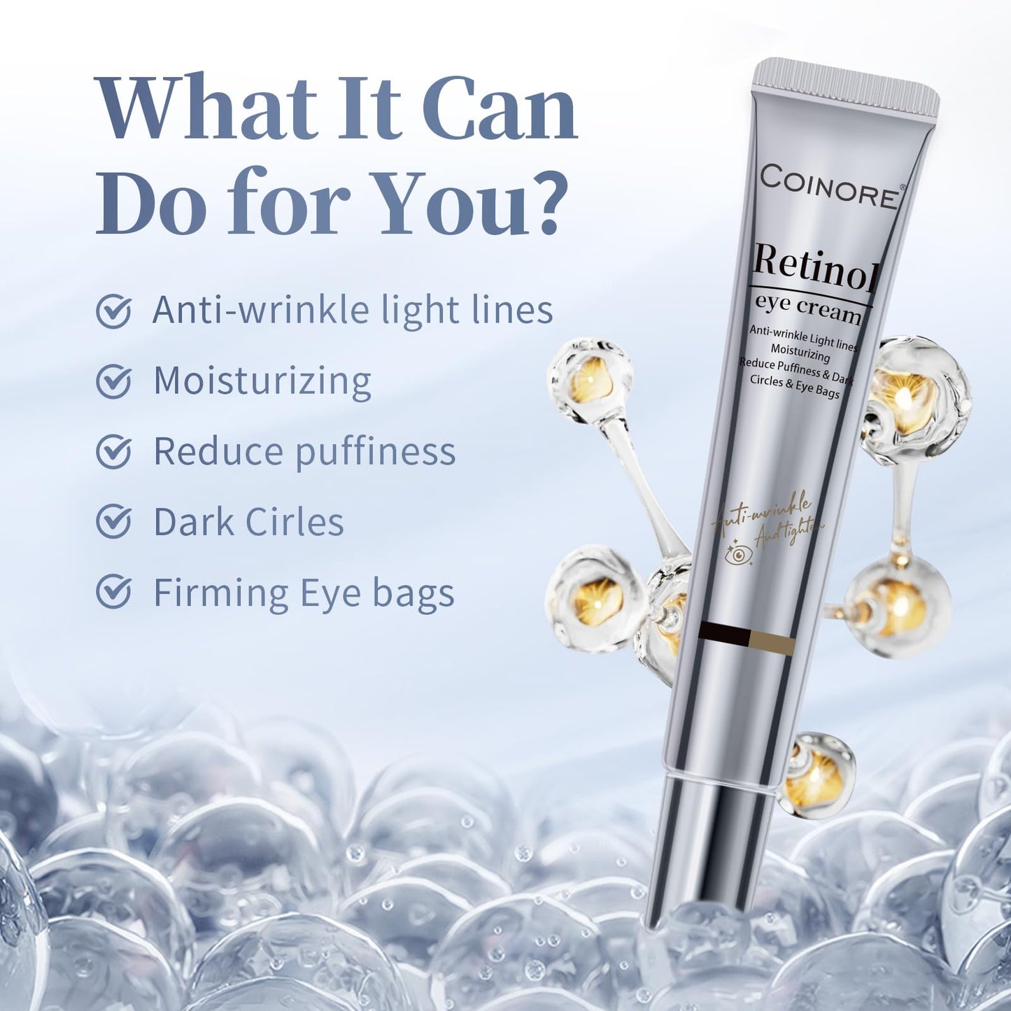 Retinol Under Eye Cream - Anti-Aging Treatment for Dark Circles, Puffiness & Wrinkles, Gentle Formula for Men & Women to Reduce Fine Lines, 0.7 Fl Oz