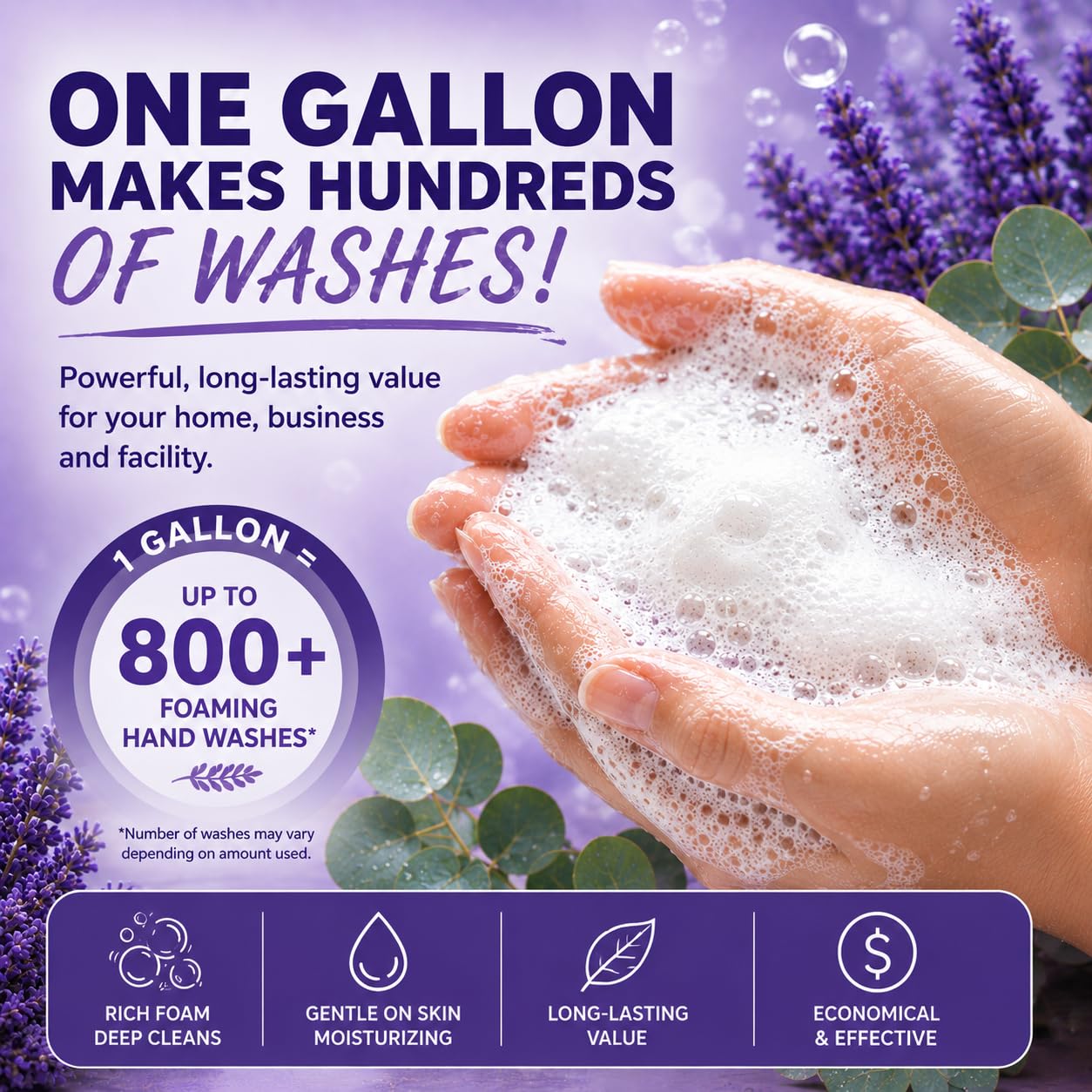 Sani Wash Foaming Hand Soap Refill – 1 Gallon (128 oz) | Professional Janitorial & Commercial Foam Hand Wash, Moisturizing, Non-Irritating, Biodegradable (128 Fl Oz (Pack of 1), Lavender & Eucalyptus)