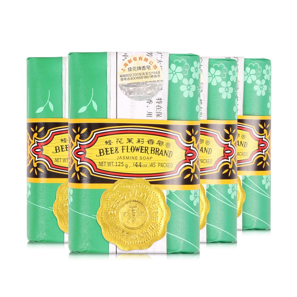 Bee & Flower Soap Bar Jasmine Soap Moisturizing Bath Bar Soaps Nourishes Your Skin 4.4 oz(Pack of 4)