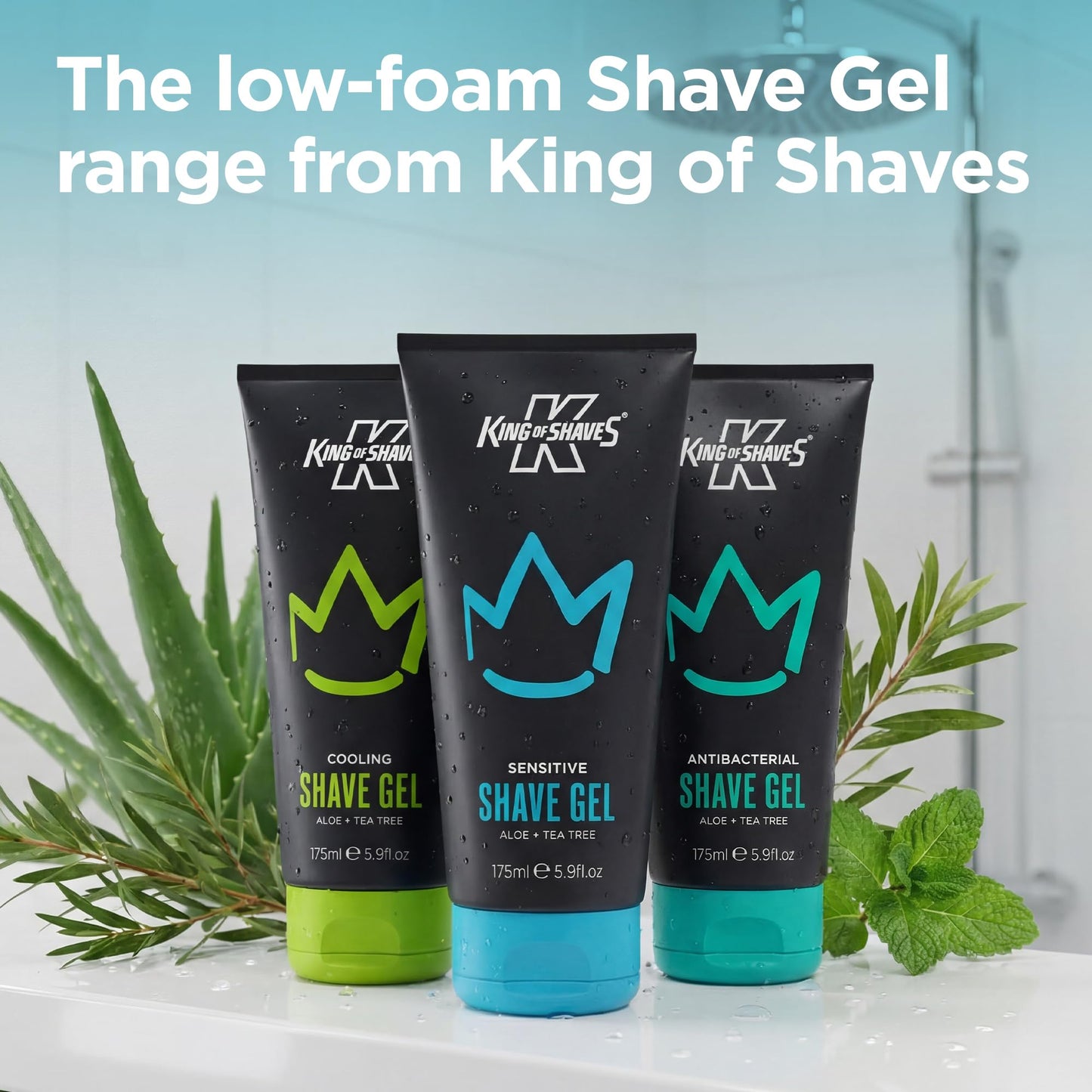 King of Shaves Sensitive Shave Gel for Men Quad Pack Low Foam Clear Shaving Gel for Sensitive Skin, Precision Beard Shaping, Helps Reduce Razor Burn, Aloe Vera & Vegan Formula 4 x 5.9 FL OZ