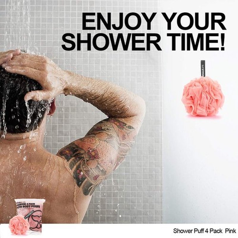Loofah Sponge Bath Sponge for Women Men 4 Pack (Pink)