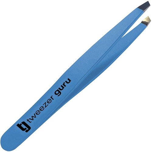 Tweezer Guru Tweezers for Women - Slant Pointed Precision Tweezers for Eyebrows & Ingrown Hair Removal - Blackhead and Splinter Tweezer with Sharp Needle Nose Point for Plucking (Bold Blue)