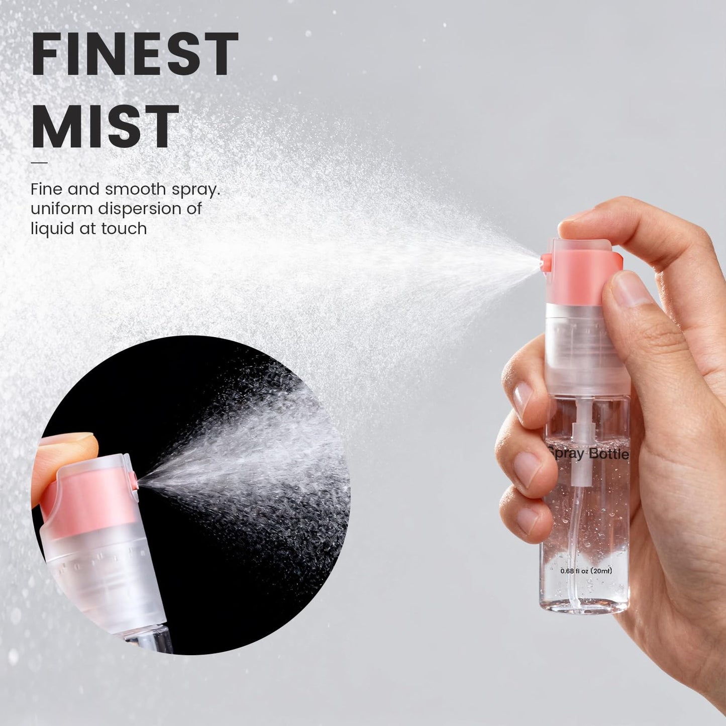 Bomeiyi 4 Pack Refillable Spray Bottle, Reversible Small Empty Spray Bottle with Fine Mist, Leak Proof - for Cleaning Solutions, Mosquito prevention, Face & Hair Mist - 4pk 0.68 OZ / 20 ML