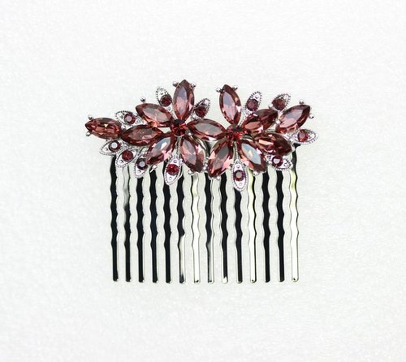 Faship Gorgeous Burgundy Rhinestone Crystal Floral Hair Comb