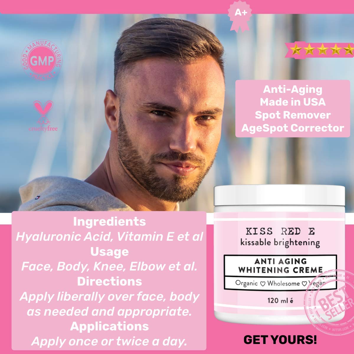 Arzoyi Kiss Red E Anti Aging Skin Radiance Dark Spot Remover Age Spot Remover Cream. Age Rewind Radiance Cream