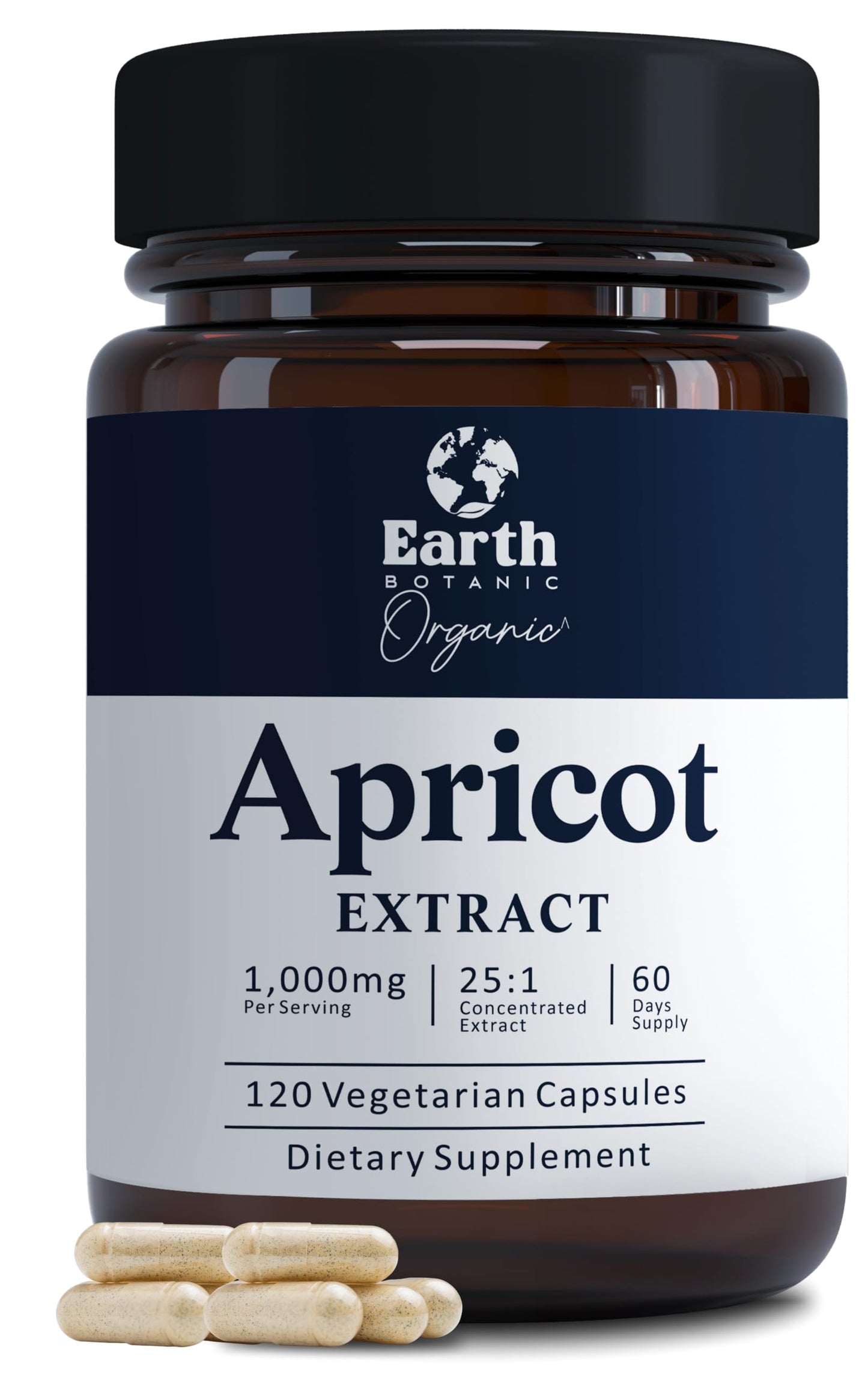 Earth BOTANIC Organic Apricot Extract, 1000 mg 120 Veggie Capsules (Vegan, Non-GMO) Herbal Supplements